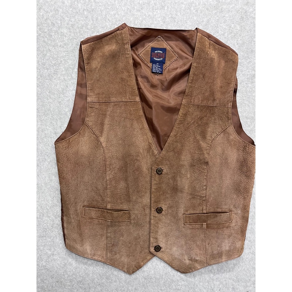 Vintage 90s Saugatuck Dry Goods Mens Brown Genuine Leather Suede Vest Medium